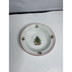 Cuthbertson American Christmas Tree Serving Bowl Red Trim 9" wide Vintage